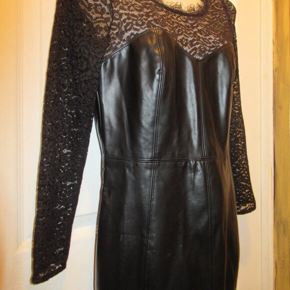 Free People Small NWT Colleen Faux Leather Lace Mini Dress Black Pleather Vegan - Picture 7 of 16